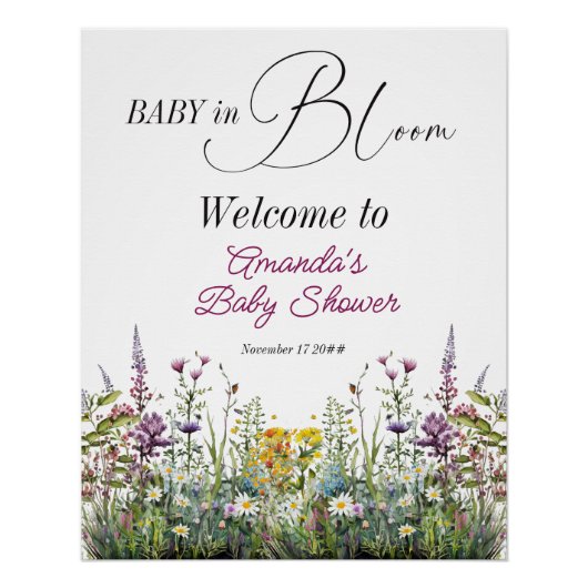 Moderne Baby in Bloom Wilde Floral Baby shower Perfect Poster (Voorkant)