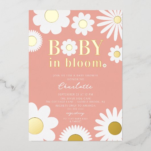 Moderne Baby in het Baby shower Bloom Folie Uitnodiging (Voorkant)