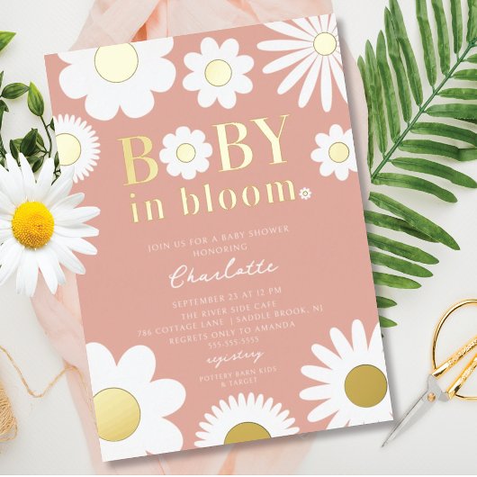Moderne Baby in het Baby shower Bloom Folie Uitnodiging