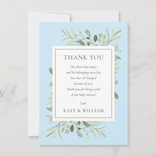 Moderne Baby Jongen Douche Dank u Gedicht Blauw Bedankkaart (Voorkant)