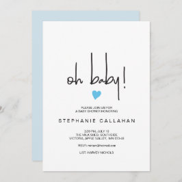 Moderne Baby Jongen Douche Uitnodiging Blauw Hart 