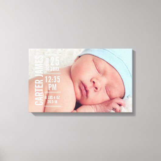 Moderne Baby Jongen Foto Geboorte Statistieken Kee Canvas Afdruk (Voorkant)