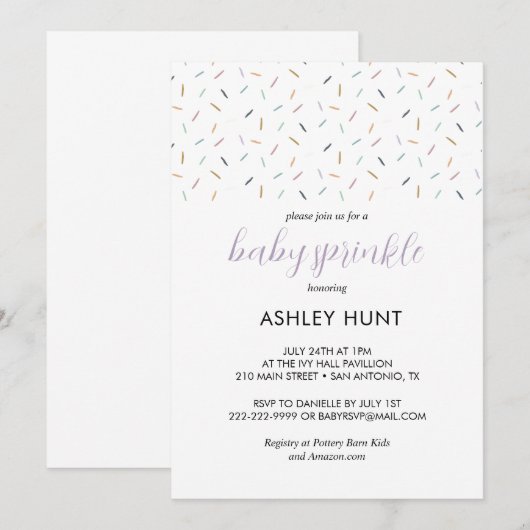 Moderne Baby Lavendel Neutrale Strooi Uitnodiging (Voorkant / Achterkant)