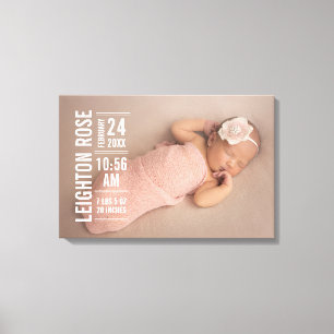 Moderne Baby Meisje Foto Geboorte Stats Canvas Afdruk