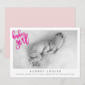 MODERNE BABY MEISJE FOTO kalligrafie overlay ROZE Aankondiging (Voorkant / Achterkant)