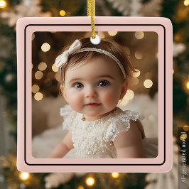 Moderne Baby Meisje Foto Kerst Roze Script Naam Keramisch Ornament