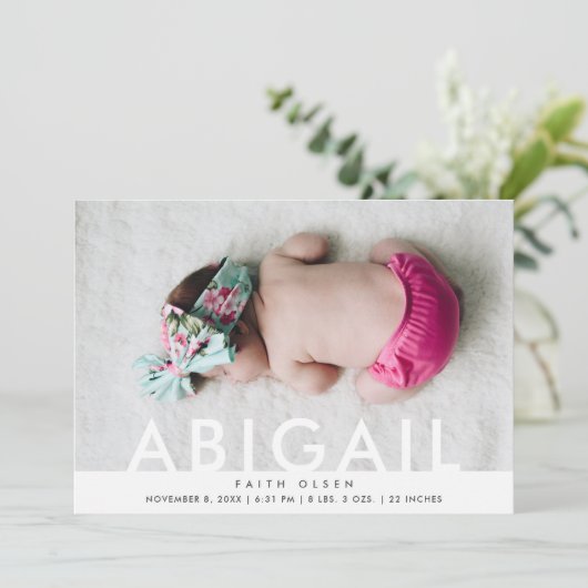 Moderne Baby Meisje Fotonaam Geboorteaankondiging Aankondiging (Staand voorkant)