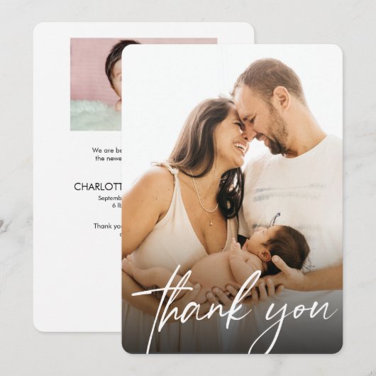 Moderne Baby Meisje Geboorte Custom Pasgeboren fot Bedankkaart (Voorkant / Achterkant)
