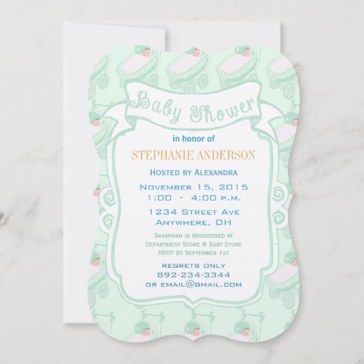 Moderne Baby Munt Gender Neutral Baby Buggy Shower Kaart (Voorkant)