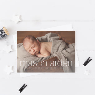 Moderne baby naam 3 foto geboorte aankondiging