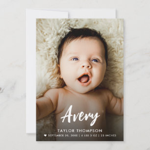 Moderne baby naam Borstel schrift aangepaste foto Kaart
