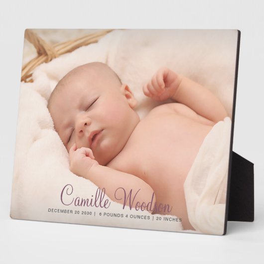 Moderne Baby Nursery Photo Script Name Birth Stats Fotoplaat (Zijkant)