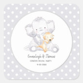 Moderne Baby Olifant Baby shower Favor Vierkante Sticker (Voorkant)