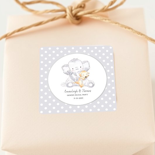Moderne Baby Olifant Baby shower Favor Vierkante Sticker