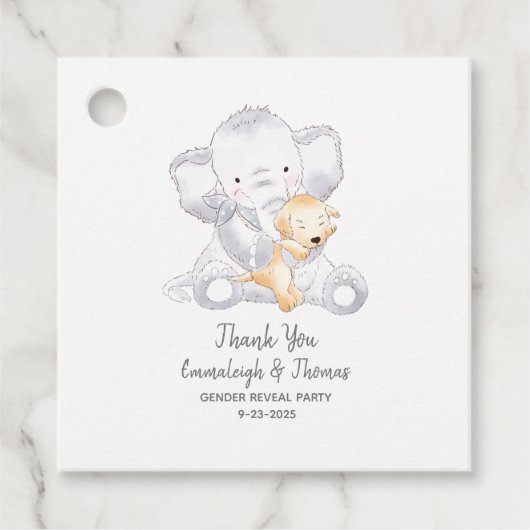 Moderne Baby Olifant en Hond Dank u Bedankjes Labels (Voorkant)