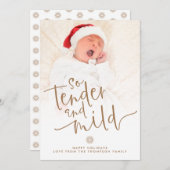 Moderne Baby Photo Tender en Mild Script Gold Feestdagenkaart (Voorkant / Achterkant)