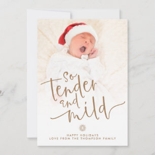 Moderne Baby Photo Tender en Mild Script Gold Feestdagenkaart