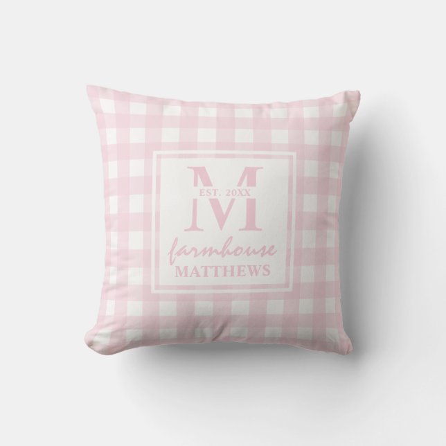 Moderne Baby Pink Large Gingham Custom Kussen (Voorkant)