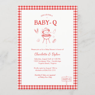 Moderne Baby-Q BBQ Rode Gingham Baby Shower Kaart