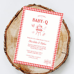 Moderne Baby-Q BBQ Rode Gingham Baby Shower Kaart