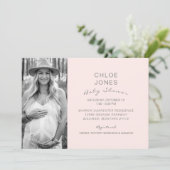 Moderne Baby shower B/W Photo Champagne Pink Kaart (Staand voorkant)