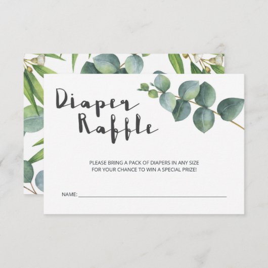 Moderne Baby shower Eucalyptus Diaper Raffle Informatiekaartje (Voorkant / Achterkant)