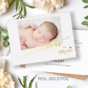 Moderne baby shower foto goud folie bedankkaart uitnodiging