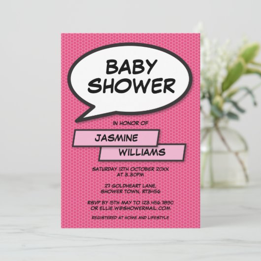 Moderne Baby Shower Fun Foto Baby Meisje Roze Kaart (Staand voorkant)