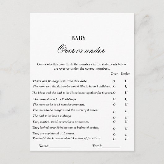 Moderne baby shower game over of onder game briefkaart (Voorkant)