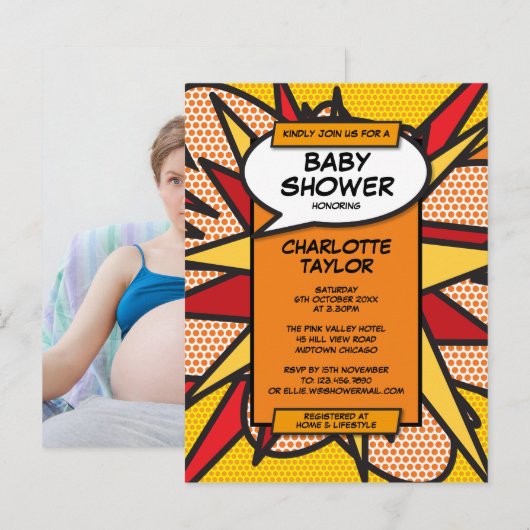 Moderne Baby Shower Geslacht Onthulling Fun Foto Uitnodiging Briefkaart (Voorkant / Achterkant)