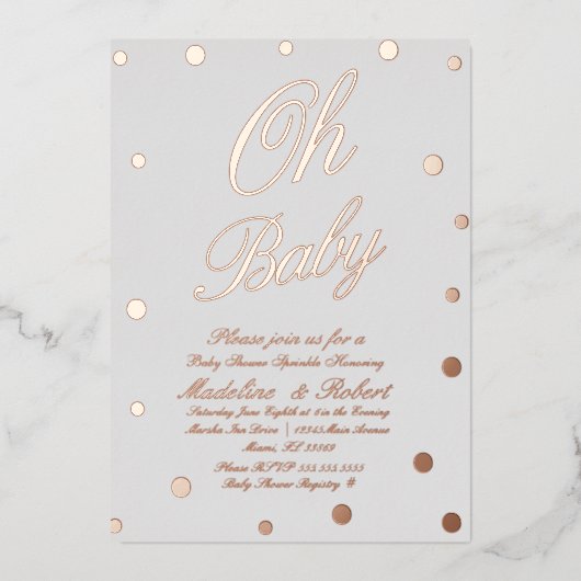 Moderne Baby shower Gold Stippen geperst Folie Uitnodiging (Voorkant)