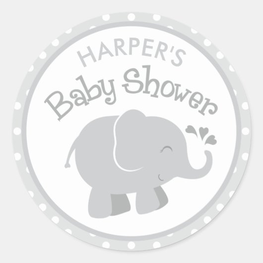 Moderne Baby shower grijs en wit Ronde Sticker (Voorkant)