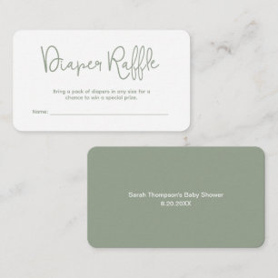 Moderne Baby Shower Groene Witte Luier Raffle Informatiekaartje