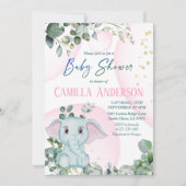 Moderne Baby shower met Blush roze olifant Greener Kaart (Voorkant)