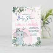 Moderne Baby shower met Blush roze olifant Greener Kaart (Staand voorkant)