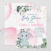 Moderne Baby shower met Blush roze olifant Greener Kaart (Voorkant / Achterkant)