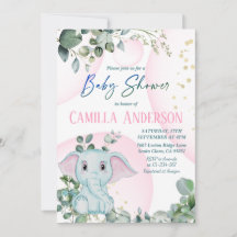 Moderne Baby shower met Blush roze olifant Greener