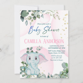 Moderne Baby shower met Blush roze olifant Greener Kaart