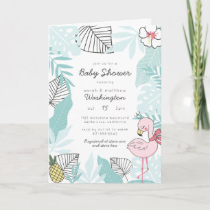 Moderne Baby shower met tropische flamingo en anan