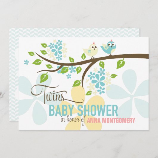 Moderne Baby shower met tweelingstaarten voor voge Kaart (Voorkant / Achterkant)