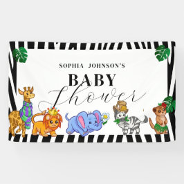 Moderne Baby Shower met zwart-witte safari dieren Spandoek