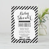 Moderne Baby shower met zwarte en witte strepen Kaart (Staand voorkant)