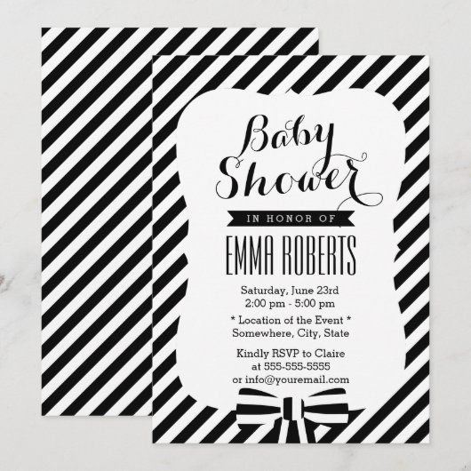 Moderne Baby shower met zwarte en witte strepen Kaart (Voorkant / Achterkant)
