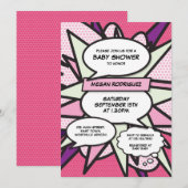 Moderne Baby Shower Roze Comic Book Meisje Kaart (Voorkant / Achterkant)