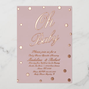 Moderne baby shower stippen roze gedrukt folie uitnodiging