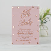 Moderne Baby shower Stippen Roze geperst Folie Uitnodiging (Staand Voorkant)