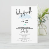 Moderne baby shower strooi blauwe uitnodiging (Staand voorkant)