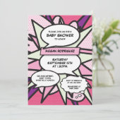 Moderne Baby Shower Strooibus Meisje Roze Stripboe Kaart (Staand voorkant)