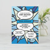 Moderne Baby Shower Strooigoed Blue Comic Book Kaart (Staand voorkant)