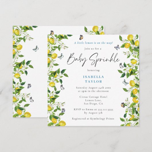Moderne baby shower strooigoed met citroen voor de kaart (Voorkant / Achterkant)